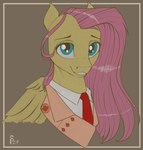 blue_eyes clothing female hair looking_at_viewer necktie pink_hair solo wings yellow_body stray_prey friendship_is_magic hasbro my_little_pony mythology team_fortress_2 valve fluttershy_(mlp) medic_(team_fortress_2) equid equine mammal mythological_creature mythological_equine pegasus portrait