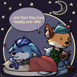 anthro chibi dialogue duo heart_reaction heart_symbol inner_ear_fluff lying male male/male on_front sitting sleeping text tuft kiri-anko canid canine fox mammal 1:1 english_text shaded