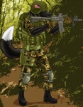 abstract_background american_flag anthro ar_platform armor army army_helmet assault_rifle backpack biped black_body black_fur black_nose boots bottomwear camo camo_bottomwear camo_clothing camo_pants camo_print camo_shirt camo_topwear canton clothed clothing combat_helmet detailed_background dipstick_tail flag flag_(shape) flag_design flag_print footwear forest fur gloves gun handwear headgear helmet holding_gun holding_object holding_ranged_weapon holding_rifle holding_weapon holster knee_pads m4 m4a1 male markings military military_uniform multicolored_tail outside pants pattern_bottomwear pattern_clothing pattern_pants pattern_shirt pattern_topwear plant print_headgear print_helmet ranged_weapon ranger rifle rolled_up_sleeves shirt shoes soldier solo standing stoner_rifle tail tail_markings topwear tree uniform united_states_of_america vest warrior weapon steinwell canid canine mammal 2009 digital_media_(artwork) full-length_portrait hi_res portrait