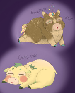 ambiguous_feral ambiguous_gender animal_noises blonde_hair blue_hooves blue_horn blush blush_stickers bodily_fluids brown_body brown_eyes brown_fur countershading drooling eyebrows facial_markings feathered_wings feathers feral fur gloves_(marking) gradient_horn green_eyebrows green_eyes green_hair green_hooves green_wings hair head_markings hooves horn inner_ear_fluff leg_markings markings multicolored_hair multicolored_inner_ear_fluff multicolored_tail narrowed_eyes neonate open_mouth pink_hair pink_inner_ear_fluff pink_tail saliva socks_(marking) squint swollen_eye tail text tongue toothless_mouth tuft wings yellow_body yellow_fur yellow_inner_ear_fluff yellow_tail young young_ambiguous young_feral lemoncurds fluffy_pony fluffy_pony_(species) mammal 2023 character_name digital_media_(artwork) english_text hi_res female_(lore) male_(lore)