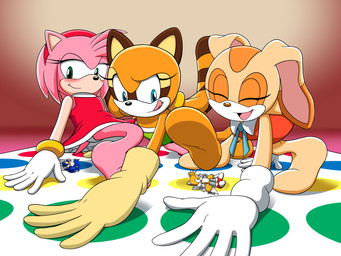 anthro barefoot blob_feet blue_body blush dominant dominant_young extreme_size_difference eyes_closed featureless_feet feet female foot_crush foot_focus group imminent_crush looking_down looming_foot male orange_body pink_body size_difference tan_body tongue yellow_body young young_anthro karusutomoe sega sonic_the_hedgehog_(series) twister amy_rose cream_the_rabbit marine_the_raccoon miles_prower sonic_the_hedgehog canid canine eulipotyphlan fox hedgehog lagomorph leporid mammal procyonid rabbit raccoon 4:3 absurd_res hi_res
