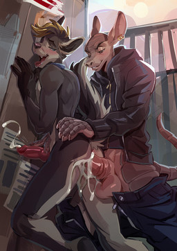against_surface against_wall anal anal_orgasm anal_penetration animal_genitalia animal_penis anthro anthro_on_anthro anthro_penetrated anthro_penetrating anthro_penetrating_anthro balls big_penis bodily_fluids bottomwear bottomwear_down canine_genitalia canine_penis claws clothed clothed_male clothing collar cum cum_in_ass cum_inside cum_while_penetrated cumshot duo ear_piercing ear_ring ejaculation genital_fluids genitals grey_body grey_skin hands-free interspecies jacket knot male male/male male_penetrated male_penetrating male_penetrating_male nude_male orgasm orgasm_face pants pants_down partially_clothed penetration penile penile_penetration penis penis_in_ass piercing ring_piercing saliva sex smile tongue tongue_out topwear kammi-lu feger_(feger-jager) armadillo canid canine mammal xenarthran
