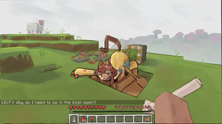 anthro armor asking asking_viewer bodily_fluids clothing dialogue duo female fucking_machine gameplay_mechanics gauntlets gloves grass handwear machine male male/female plant questionable_consent red_eyes redstone redstone_repeater redstone_torch stuck sweat sweatdrop tail talking_to_viewer text trashyy_noway gameoverse glitch_productions microsoft minecraft minecraft_sheep_fucker mojang xbox_game_studios kit_bodega steve_(minecraft) bovid caprine domestic_cat felid feline felis human mammal sheep english_text meme