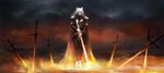 anthro armor clothed clothing day detailed_background female great_sword greatsword melee_weapon outside solo sword sword_in_ground weapon wolnir canid canine canis mammal wolf 2020 digital_media_(artwork) hi_res