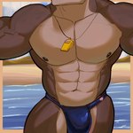 abs anthro big_chest bulge clothing male muscular muscular_anthro muscular_male nipples pecs solo speedo swimwear whistle_(object) whistle_around_neck rolenzoart ambiguous_species mammal 1:1 hi_res