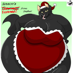 anthro candy candy_cane christmas_clothing christmas_headwear clothing dessert female food hat headgear headwear holidays huge_thighs hyper hyper_thighs santa_hat solo thick_thighs chrisandcompany christmas sasha_(chrisandcompany) domestic_cat felid feline felis mammal 1:1 hi_res