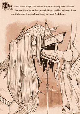 animal_genitalia animal_penis anthro bdsm bodily_fluids bondage bottomwear bound canine_genitalia canine_penis caption clothed clothed_anthro clothed_sex clothing dangerous duo fellatio female forced forced_oral fur genital_danger_play genitals hair imminent_bite knot male male/female no_pupils oral pants partially_clothed penile penis pupils restraints rope rope_bondage saliva sex simple_background teeth text tongue tongue_out topless vein white_pupils ponporio mythology homeless_dog canid canine canis domestic_dog mammal mythological_canine mythological_creature werecanid werecanine werecreature werewolf english_text hi_res monochrome