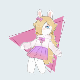 anthro bangs blonde_hair blue_eyes button_(fastener) clothed clothed_anthro clothed_female clothing ear_piercing featureless_legs female female_anthro flat_chested fully_clothed fully_clothed_anthro fully_clothed_female grey_background hair hair_over_eye half-closed_eyes light long_ears long_hair looking_at_viewer mitten_hands narrowed_eyes noseless open_mouth piercing pink_bow pink_clothing pink_dress_shirt pink_shirt pink_topwear shirt simple_background solo star_ear_piercing tan_eyelids tan_inner_ear topwear triangle_(shape) white_mouth peypey_mei1925 mario_bros mario_plus_rabbids_sparks_of_hope nintendo raving_rabbids rayman_(series) ubisoft rabbid_rosalina lagomorph mammal rabbid 1:1 2024 colored crossover digital_drawing_(artwork) digital_media_(artwork) hi_res lighting