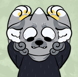 anthro black_clothing black_nose black_topwear chibi clothed clothing ears_down fangs front_view fur grey_background grey_body grey_ears grey_fur male mouth_closed pawpads pivoted_ears simple_background simple_eyes solo teeth topwear unsigned white_inner_ear yellow_pawpads asnnonaka asian_mythology east_asian_mythology japanese_mythology mythology ryuusei foo_dog komainu mammal yokai half-length_portrait hi_res portrait