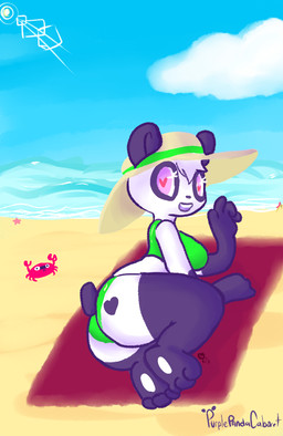 anthro beach bikini black_body black_fur clothing cloud detailed_background duo female feral frown fur hat headgear headwear heart_eyes heart_symbol lens_flare lying multicolored_body multicolored_fur on_towel open_mouth outside sand sea seaside sky sun swimwear teeth text tongue towel two-piece_swimsuit two_tone_body two_tone_fur water wave white_body white_fur mt ambient_arthropod ambient_crab ambient_crustacean ambient_sealife aquatic asterozoan bear echinoderm giant_panda mammal starfish 2013 digital_media_(artwork) english_text signature