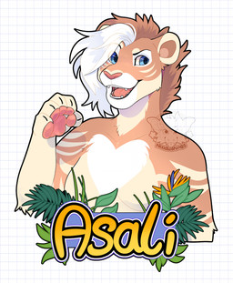 ambiguous_gender anthro asali badge female heart_(marking) leaf markings solo noodlethings felid lion mammal pantherine bust_portrait hi_res pastel_theme portrait