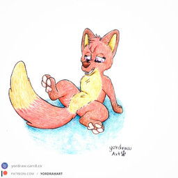 3_toes brown_nose crotch_lines feet female feral fur open_mouth open_smile patreon_logo patreon_username pawpads paws pink_pawpads raised_leg red_body red_fur smile smiling_at_viewer solo spread_legs spreading text toes yordraw jungledyret_hugo patreon rita_(jungledyret) canid canine fox mammal red_fox true_fox 1:1 hi_res painting_(artwork) traditional_media_(artwork) traditional_painting_(artwork) url