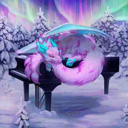 aurora_(phenomenon) comfortable curled_up eyes_closed feral fluffy fluffy_tail forest fur grand_piano horn keyboard_instrument lying male musical_instrument outside pawpads piano pink_body pink_fur plant sleeping sleeping_on_tail snow solo tail teal_horn tree wings winter lesterart mythology aurorae dragon furred_dragon furred_scalie mythological_creature mythological_scalie scalie absurd_res hi_res