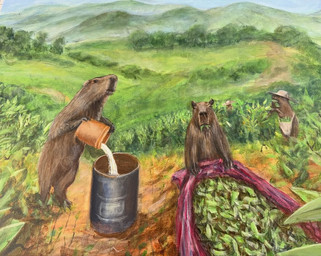 ambiguous_gender barrel brown_body brown_fur bucket clothing container drugs farming feral fur group hat headgear headwear marijuana marijuana_leaf mountain outside plant semi-anthro trio travis_chapman capybara caviid mammal rodent