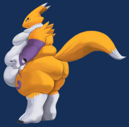 3_fingers anthro armwear back_rolls barefoot belly belly_overhang belly_rolls big_belly big_butt biped black_sclera blue_eyes breasts bridal_gauntlets butt claws clothing countershade_torso countershading dipstick_ears dipstick_tail ear_markings fat_rolls featureless_breasts feet female fingers fur holding_belly holding_own_belly huge_thighs leg_markings looking_down markings multicolored_body multicolored_ears multicolored_fur neck_tuft nude obese obese_anthro obese_female overweight overweight_anthro overweight_female side_view simple_background socks_(marking) solo standing tail tail_markings thick_thighs transparent_background tuft two_tone_body two_tone_fur white_body white_fur yellow_body yellow_fur eishiban bandai_namco digimon canid digimon_(species) mammal renamon 2017 alpha_channel alternate_version_at_source digital_drawing_(artwork) digital_media_(artwork) full-length_portrait hi_res portrait