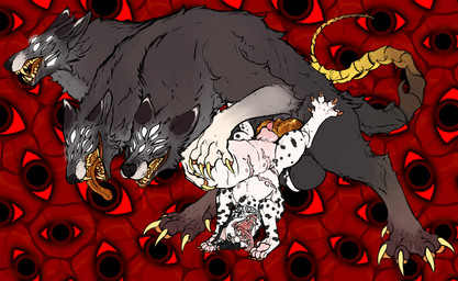 abdominal_bulge abdominal_bulge_grab animal_genitalia animal_penis animal_vulva big_clitoris big_penis canine_genitalia canine_vulva clitoris collar collar_only equine_genitalia equine_penis felkin_penis feral feral_on_feral feral_penetrated feral_penetrating fur genitals huge_clitoris huge_penis hybrid_genitalia hybrid_penis hyper hyper_clitoris hyper_genitalia hyper_penis knot knotted_clitoris knotted_equine_penis knotted_penis legs_in_air legs_up male male/male male_on_feral male_penetrating mastectomy_scar multi_eye multi_head multi_mastectomy_scars multicolored_body multicolored_fur multicolored_tail nipples nude open_mouth penetration penis piercing scar size_difference spread_legs spreading tail tongue tongue_out tongue_piercing vaginal vaginal_penetration yonnixart european_mythology greek_mythology mythology noki_(yonnixart) ravage_(weredemo) canid canid_demon canine canis cerberus dalmatian demon domestic_dog hellhound mammal mythological_canine mythological_creature wolf absurd_res hi_res trans_(lore) trans_man_(lore)