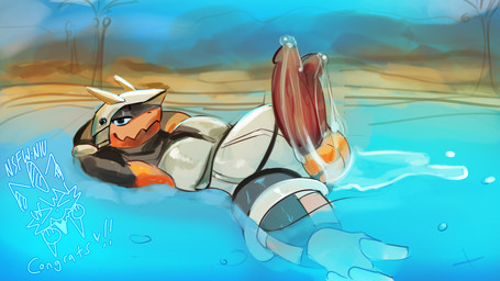 2_penises anthro big_penis bodily_fluids diphallism exhibitionism genital_fluids genitals horizontal_diphallism male multi_genitalia multi_penis orange_body penis pool precum presenting public solo sweat nsfw_niu nintendo pokemon aggron dinosaur fish generation_3_pokemon marine pokemon_(species) prehistoric_species reptile scalie shark hi_res