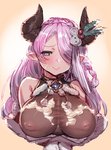 alternative_fashion breasts clothed clothing dairy_products female food hair heart_eyes heart_symbol horn humanoid_pointy_ears inverted_nipples j-fashion nipples pink_hair pointy_ears translucent translucent_clothing whipped_cream bow_(artist) cygames granblue_fantasy narmaya draph horned_humanoid humanoid mammal 2019