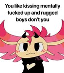 anthro caption caption_box horn looking_at_viewer text gem_andromeda boy_kisser_(meme) kai_(gem_andromeda) amphibian axolotl marine mole_salamander salamander hi_res meme