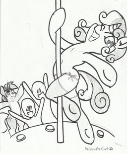 anthro anthrofied clothing cutie_mark dancing female feral fur group hair horn legwear loli long_hair male one_eye_closed open_mouth pole pole_dancing smile stockings tongue wink young young_female young_feral anibaruthecat friendship_is_magic hasbro my_little_pony mythology fan_character sweetie_belle_(mlp) equid equine human mammal mythological_creature mythological_equine unicorn 2013 black_and_white hi_res marker_(artwork) monochrome sketch traditional_media_(artwork)