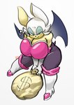 anthro armwear boots breasts cleavage clothed clothing elbow_gloves eyeshadow female footwear fur gloves handwear looking_at_viewer makeup money_bag narrowed_eyes shoes simple_background solo tan_body tan_skin white_body white_fur wings analautism sega sonic_the_hedgehog_(series) rouge_the_bat bat mammal absurd_res hi_res signature