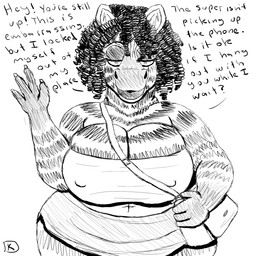 anthro big_breasts bottomwear breasts cleavage clothed clothing curly_hair dialogue female fur hair looking_at_viewer mature_anthro mature_female miniskirt nipple_outline overweight overweight_anthro overweight_female purse skirt solo striped_body striped_fur stripes text tight_clothing topwear tube_top wide_hips komododad equid equine mammal zebra 1:1 2025 black_and_white english_text hi_res monochrome