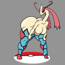 anthro anthrofied bent_over big_breasts big_butt black_eyes blue_body breasts butt eyelashes featureless_breasts female front_view grey_background huge_breasts huge_butt long_neck looking_at_viewer markings nude pokemorph red_markings red_sclera simple_background solo tailless tan_body thick_thighs wide_hips gallo_wazavi nintendo pokemon generation_3_pokemon milotic pokemon_(species) 1:1 hi_res
