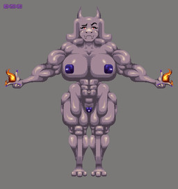 abs anthro big_breasts breasts female fire horn huge_breasts muscular muscular_arms muscular_female muscular_legs pasties smug smug_face solo sprite thick_thighs exkrill undertale undertale_(series) toriel toriel_(undertale) boss_monster_(undertale) bovid caprine goat mammal monster digital_media_(artwork) low_res pixel_(artwork)