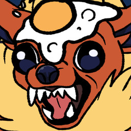 ambiguous_gender angry derp_eyes egg emote fangs feral fluffy fur humor open_mouth red_body red_fur sharp_teeth snarling solo teeth yellow_body yellow_fur blitzdrachin conditional_dnp nintendo pokemon canid canine canis chihuahua domestic_dog eeveelution flareon generation_1_pokemon mammal pokemon_(species) toy_dog 1:1 2025 digital_drawing_(artwork) digital_media_(artwork) headshot_portrait low_res meme portrait