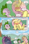 2:3 anthro blush bodily_fluids cold-blooded-twilight comic dialogue dragon english_text equid equine eyes_closed female feral flower_hair_accessory fluttershy_(mlp) flying_sweatdrops friendship_is_magic group hand_on_cheek hasbro hi_res horn male mammal my_little_pony mythological_creature mythological_equine mythological_scalie mythology outside pegasus scalie sparkles speech_bubble spike_(mlp) sweat sweatdrop text thought_bubble trio twilight_sparkle_(mlp) unicorn wings young