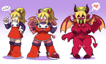 base_one_layout basic_sequence bedroom_eyes big_breasts blonde_hair breast_expansion breasts clothed clothing collar corruption expansion female genitals hair half-closed_eyes heart_symbol horn huge_breasts human_to_humanoid linear_sequence looking_at_viewer mostly_nude narrowed_eyes navel nipples not_furry one_row_layout seductive simple_background solo spade_tail species_transformation standing surprised tail three_frame_image three_frame_sequence tongue tongue_out torn_clothing transformation transformation_sequence vulva wings grepstrash capcom mega_man_(series) megaman_(classic) roll_(mega_man) demon human humanoid mammal 2018 hi_res sequence