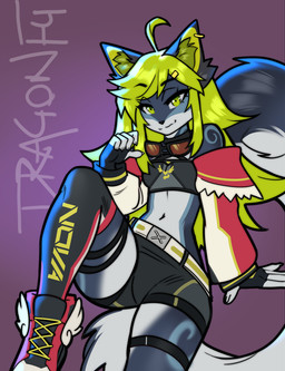 5_fingers anthro biped blue_body blue_fur blue_tail bottomwear breasts claws clothed clothed_anthro clothed_female clothing countershade_torso countershading ear_piercing female finger_claws fingers footwear front_view fully_clothed fully_clothed_anthro fully_clothed_female fur green_eyes green_hair hair inner_ear_fluff legwear looking_at_viewer navel pants piercing shoes simple_background sitting smile solo tail thigh_highs topwear tuft dragonfu canid canine fox mammal 2025 digital_drawing_(artwork) digital_media_(artwork) hi_res