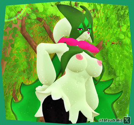 anthro areola big_breasts breasts female female_anthro green_body looking_at_viewer nipples nude nude_female pink_areola pink_nipples pose solo thick_thighs wide_hips tatsudrake game_freak nintendo pokemon felid feline generation_9_pokemon humanoid mammal meowscarada pokemon_(species) 3d_(artwork) digital_media_(artwork) pinup source_filmmaker_(artwork)