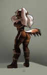 anthro blue_eyes boots breasts brown_body brown_fur butt clothed clothing female female_anthro footwear fully_clothed fur hair looking_away medium_breasts shoes standing tail white_hair ruttinren canid canine canis domestic_dog mammal 2023 artist_name digital_drawing_(artwork) digital_media_(artwork) hi_res signature