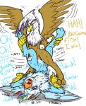 alternate_species anthro beak blue_body blue_feathers blue_fur blush bodily_fluids brown_body brown_feathers brown_fur butt chest_tuft color_coded_text competition cum cutie_mark dialogue duo exclamation_point feather_hair feathered_wings feathers female female/female fucked_silly fur gasp genital_fluids genitals grabbing_both_legs grin heart_reaction heart_symbol moan motion_lines multicolored_body multicolored_feathers narrowed_eyes onomatopoeia open_mouth paws pink_eyes pseudo_hair pussy pussy_juice_on_pussy pussy_juice_on_stomach pussy_juice_on_thighs rainbow_body rainbow_feathers resisting_orgasm running_makeup running_mascara saliva scuted_arms scutes sex sexual_competition shoulder_stand simple_background smile sound_effects sweat tears tears_of_pleasure text tongue tremble_lines tremble_spikes tribadism tuft vaginal vaginal_fluids vocalization white_background wings yellow_eyes discrete_turtle friendship_is_magic hasbro my_little_pony mythology gilda_(mlp) rainbow_dash_(mlp) avian gryphon gryphonification mythological_avian mythological_creature 2014 artist_name digital_media_(artwork) english_text hi_res signature