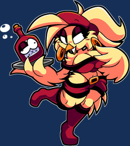 alcohol alcohol_bottle anthro belt_buckle beverage beverage_bottle big_breasts blonde_hair boots bottle bottomwear breasts buckle cleavage clothed clothing container ear_piercing ear_ring eyelashes eyeshadow female footwear hair head_tuft makeup midriff outline piercing ponytail ring_piercing shoes shorts smile solo tuft white_outline yellow_body bobberbobman five_nights_at_frickbear's_(series) five_nights_at_frickbear's_3 tipsy_bird avian bird chicken galliform phasianid 2026 alpha_channel digital_drawing_(artwork) digital_media_(artwork) full-length_portrait official_art portrait