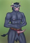 abs animal_genitalia animal_penis anthro balls belt bottomwear bottomwear_aside bovine_genitalia bovine_penis brown_eyes clothed clothing clothing_aside genitals grey_body horn loincloth loincloth_aside male muscular muscular_male nipples pecs penis sheath simple_background solo standing tail tail_tuft topless topless_male tuft vein birbdrain bovid bovine cattle mammal digital_drawing_(artwork) digital_media_(artwork) digital_painting_(artwork) hi_res