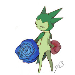ambiguous_gender biped flower flower_(anatomy) looking_back plant rear_view simple_background smile solo white_background unknown_artist unknown_artist_signature nintendo pokemon elemental_creature flora_fauna generation_3_pokemon pokemon_(species) roselia 1:1 signature source_request