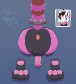 anthro anus balls butt butt_focus feet genitals male pawpads penis photo pink_body presenting raised_tail restrained restraints solo tail through_wall deskhyena greycait ailurid mammal red_panda absurd_res hi_res
