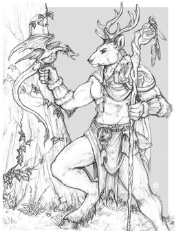abs anthro antlers cloven_hooves detailed_background duo hooves horn male muscular muscular_anthro muscular_male outside pecs plant staff standing step_pose tail tree wristband tanutanuki mythology deer dragon mammal mythological_creature mythological_scalie new_world_deer reindeer scalie 2016 greyscale hi_res monochrome