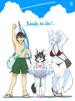 anthro athletic athletic_male bag bikini black_hair bottomwear clothing family female footwear fur green_bottomwear green_clothing green_shorts group hair husband_and_wife inflatable kemono male married_couple pool_float red_bikini red_clothing red_swimwear sandals shoes shorts simple_background sky swimwear trio two-piece_swimsuit white_body white_fur white_hair white_skin kame_3 izuha_(kame_3) canid canine fox human hybrid mammal hi_res daughter_(lore) father_(lore) father_and_child_(lore) father_and_daughter_(lore) mother_(lore) mother_and_child_(lore) mother_and_daughter_(lore) mother_and_father_(lore) parent_(lore) parent_and_child_(lore) parent_and_daughter_(lore)