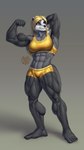 abs anthro big_muscles blonde_hair female flexing flexing_bicep fur grey_body grey_fur hair muscular muscular_female pose purple_eyes solo sportswear agonwolfe liz_(mykegreywolf) badger mammal mustelid musteline 9:16 absurd_res hi_res