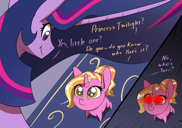 amber_eyes asking asking_another asking_who color_coded color_coded_text describing_another describing_size dialogue duo english_honorific female honorific horn humor long_horn name_drop name_in_dialogue question questioning_tone red_eyes red_glow talking_to_another text yes-no_question underpable friendship_is_magic hasbro my_little_pony mythology luster_dawn_(mlp) queen_twilight_(mlp) twilight_sparkle_(mlp) equid equine mammal mythological_creature mythological_equine unicorn 2019 absurd_res english_text hi_res