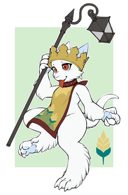 4_fingers ambiguous_gender anthro biped blep claws crown digitigrade finger_claws fingers fur green_background headgear lamp lantern pawpads red_eyes simple_background solo toe_claws tongue tongue_out white_background white_body white_fur iriedono domestic_cat felid feline felis mammal 2022 digital_media_(artwork) hi_res