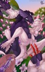 anthro bodily_fluids cervical_penetration claws cum cum_in_pussy cum_in_uterus cum_inside cunnilingus duo female french_kissing fur genital_fluids genitals grass horn internal internal_vaginal kissing knot leg_wrap male male/female oral penetration penis pink_eyes plant purple_body purple_fur purple_knot purple_penis purple_scales purple_tongue scales sex tongue uterus vaginal vaginal_penetration white_body white_claws white_fur white_horn kuribon mythology tirol_(kuribon) dragon furred_dragon furred_scalie mythological_creature mythological_scalie scalie hi_res