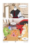 absurd_res alcohol anthro anthro_on_anthro beard beer beverage blue_body blue_eyes blue_fur body_hair bovid canid canine canis caprine chest_hair chest_tuft comic cooking_with_furs detailed_background dialogue domestic_dog domestic_pig dragon english_text eric_tras_(tyrannus_rexos) european_mythology facial_hair facial_piercing food fruit fur green_body green_eyes green_skin group hans_(hairypigcub) hi_res horn husky lager_(tfp) male male/male mammal melon muscular muscular_male mustache mythological_creature mythological_scalie mythology nipples nordic_sled_dog nose_piercing nose_ring nude orange_body orange_fur piercing pink_body pink_skin plant rhinoceros ring_piercing scalie septum_piercing shaod_(character) slightly_chubby speech_bubble spitz suid suina sus_(pig) tail tail_motion tailwag tassy_(artist) text the_fangs_palace tuft url watermelon western_dragon wings wolf yellow_body yellow_fur