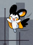 3_fingers :d ^_^ ambiguous_feral ambiguous_gender big_ears biped bipedal_feral black_body black_ears black_fur black_tail cheek_markings eyes_closed facial_markings featureless_crotch featureless_feet feet feral fingers flying front_view fur geometric_background head_markings kemono markings midair monotone_tail multicolored_body multicolored_fur oblivious open_mouth open_smile orange_body orange_fur orange_inner_ear outside pole semi-anthro simple_background smile solo tail when_you_see_it white_body white_fur white_inner_ear plumflavor nintendo pokemon rain_world videocult emolga generation_5_pokemon mammal pokemon_(species) pole_plant_(rain_world) 2024 2d_animation animated animated_png colored crossover digital_media_(artwork) full-length_portrait loop portrait shaded short_playtime simple_shading subtle_animation