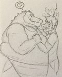 anthro belly belly_press big_belly duo eye_contact heart_symbol hug kabedon looking_at_another male male/male overweight overweight_anthro overweight_male size_difference smaller_male smile speech_bubble eon54 mythology cody_(swatthefox) jagged_(eon54) crocodile crocodilian dragon mythological_creature mythological_scalie reptile scalie hi_res traditional_media_(artwork)