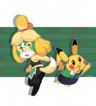 alternate_costume anthro breasts butt cleft_tail clothing_swap cosplay crossover_cosplay duo female fur grin looking_back luchador mask midriff rear_view simple_background smile standing tail wrestler yellow_body yellow_fur loveboxf animal_crossing nintendo pokemon super_smash_bros. super_smash_bros._ultimate isabelle_(animal_crossing) canid canine canis domestic_dog generation_1_pokemon human mammal pikachu pokemon_(species) shih_tzu toy_dog 2018 crossover hi_res