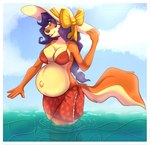 anthro belly big_belly bikini bra breasts clothing female fur navel pregnant pregnant_anthro pregnant_female sky solo summer swimwear two-piece_swimsuit underwear water freddymartin sly_cooper_(series) sony_corporation sony_interactive_entertainment sucker_punch_productions carmelita_fox canid canine fox mammal absurd_res digital_media_(artwork) hi_res